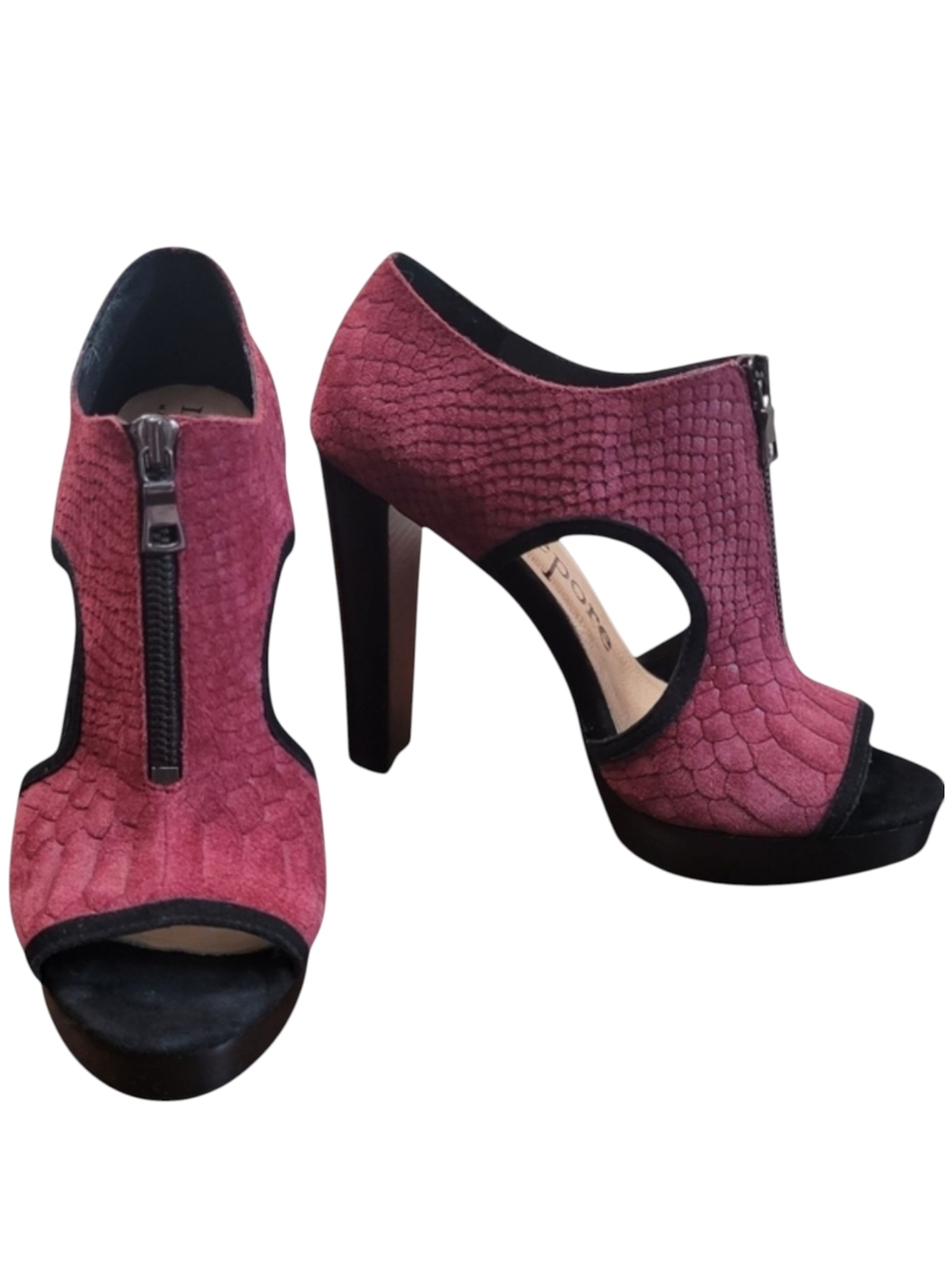 Nanette Lepore Wine Red Cutout Platform Heels Peek A Boo Zip Size 8